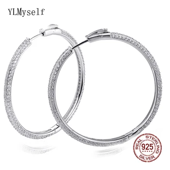 

Recommend 46 mm Large Real Sterling Silver Hoop Earring Micro pave 474 pcs CZ Jewelry Jewellery Big 925 Silver Circle Earrings