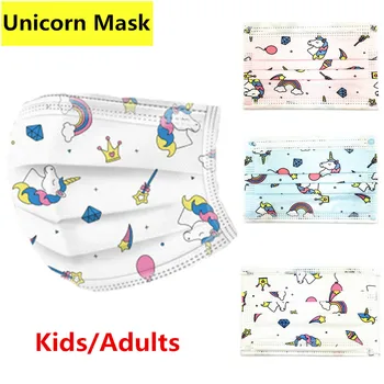 

Adult Kids Mask Disposible Cartoon Unicorn Print Face Masks Mouth Cover Anti Dust For Women Girl 3 Layer Respirator Fast Ship