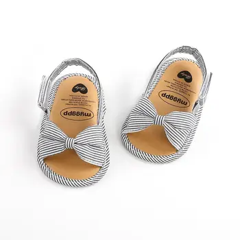 

0-18M Summer Baby Girls Bow Striped Breathable Anti-Slip Sandals
