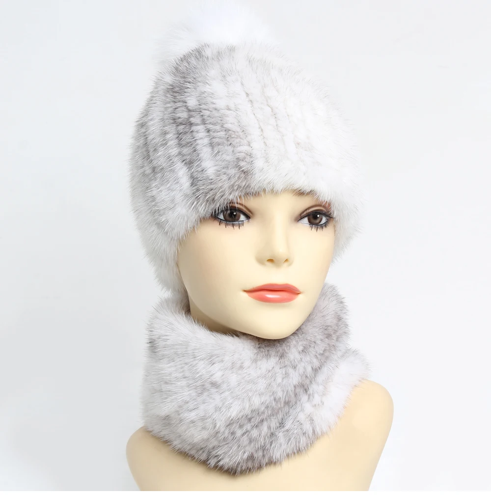 Зимняя женская шапка из натурального меха, шарфы, женские теплые шапки из натурального меха норки, шарфы, вязаные шапки из натурального меха норки, набор шарфов