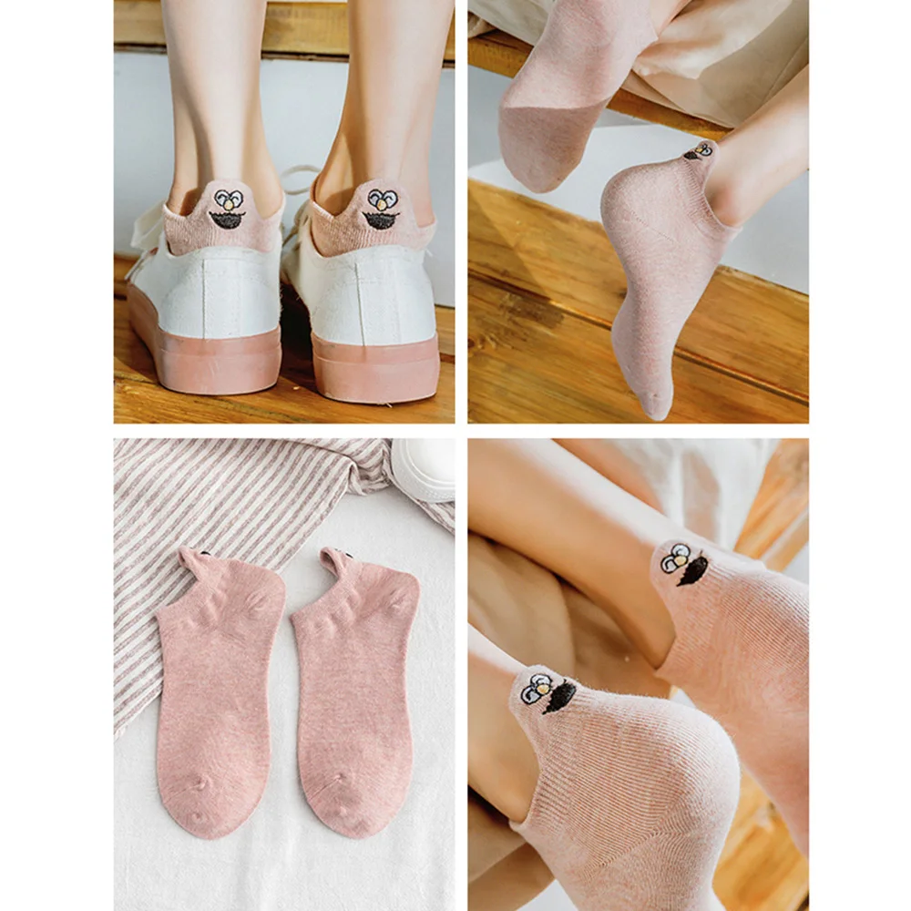 Kawaii Women Socks Funny Expression Embroidered Ankle Socks Cotton Summer Autumn Short Socks Cute Face Emoticon Sox Female