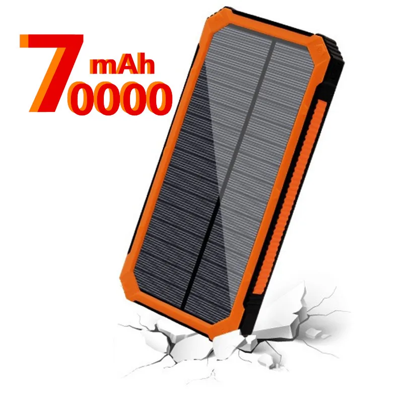 70000mAh солнечный банк силы для Xiaomi iPhone Samsung Powerbank двойной USB Солнечное зарядное