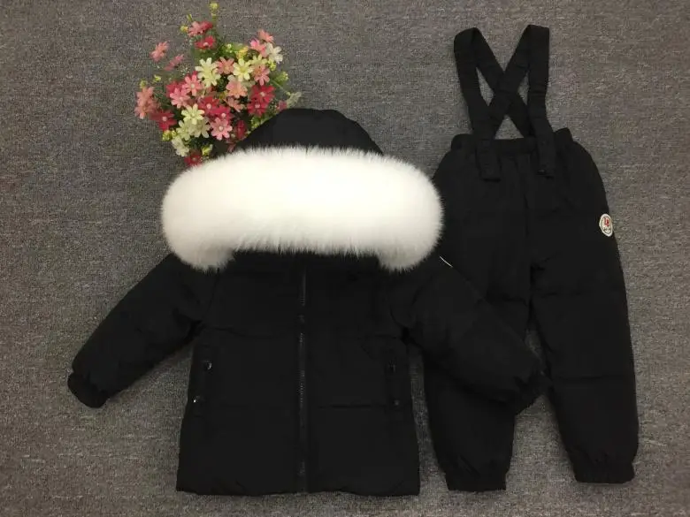 Dollplus/Коллекция года, комплекты детской одежды для русской зимы пуховое пальто для мальчиков и девочек натуральный мех+ штаны, теплый детский зимний комбинезон, лыжный костюм для улицы