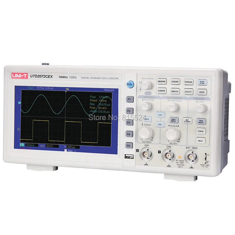 UNI-T UTD2072CEX цифровой осциллограф 1mV/div~ 20 V/div 7 дюймов широкоэкранный ЖК-дисплей 70 МГц 1GS/s 2 канала