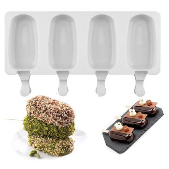 

Food Safe Silicone Ice Cream Molds 4 Cell Frozen Ice Cube Molds Popsicle Maker DIY Homemade Freezer Ice Lolly Mould