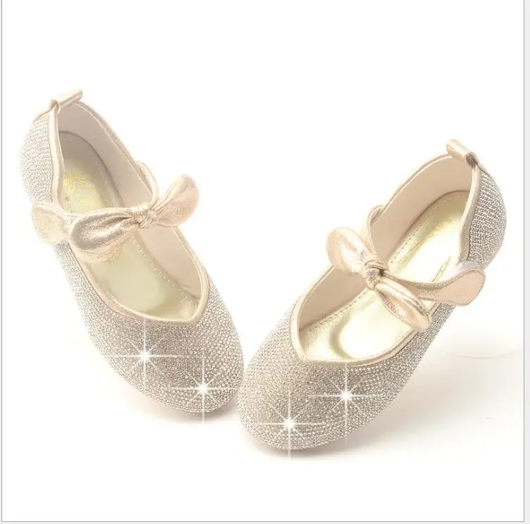 Fashion Girls' Leather Shoes Princess Flat shoes with rhinestone soft sole leather shoes Little Baby Sequined Children's Shoes