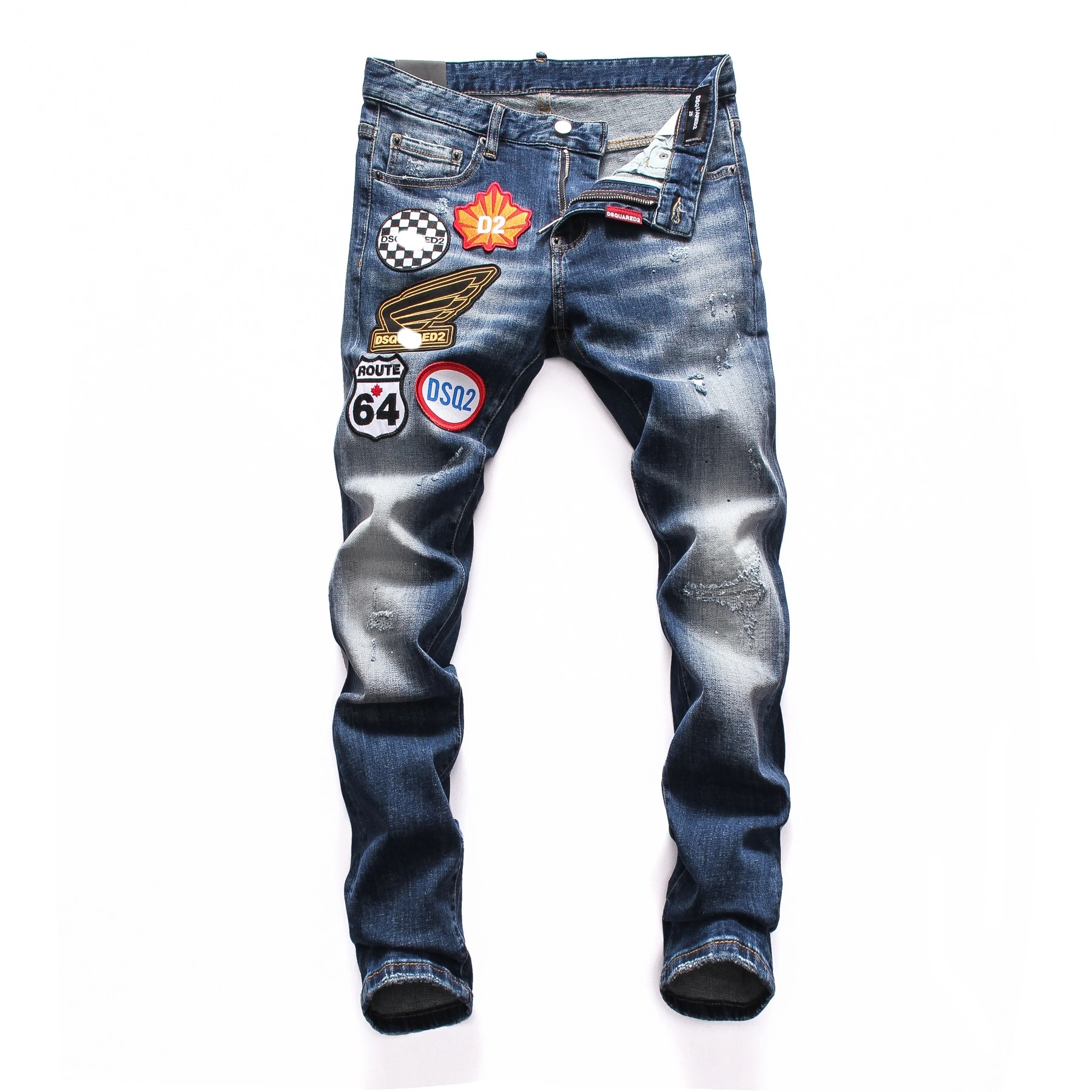 Модные мужские рваные джинсы в европейском и американском стиле известного бренда, прямые серые узкие брендовые джинсы с дырками, узкие