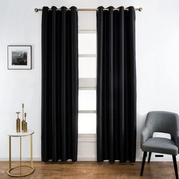

2Pcs Solid Perforated Blackout Curtain with Tie Rope Living Room Dormitorio Bedroom Modern Window Polyester Shadow Thick Curtain