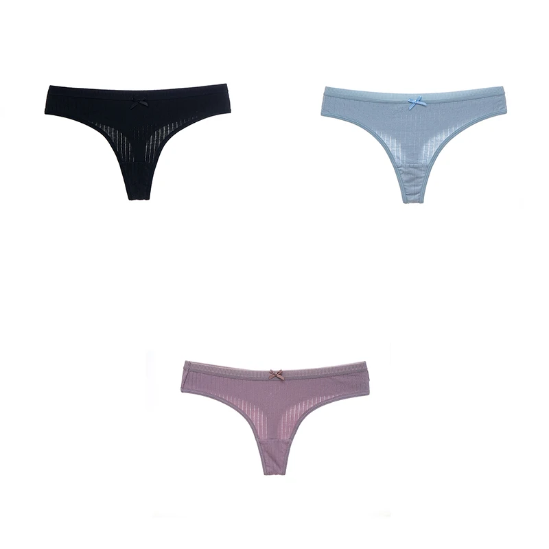 black blue purple 3 шт., нижнее белье для женщин, трусики, хлопок, полосатый бант, мягкая низкая талия, женские стринги с Т-образным вырезом, стринги, хлопок, новинка года, BANNIROU - Цвет: black blue purple