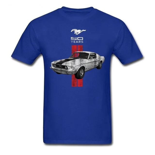 Men Mustang 50 Years Classic Car Logo Men T-shirt Ford Mustang Men's T-shirt Short Sleeve Sturdy Muscle Basic Solid Blouse Tee