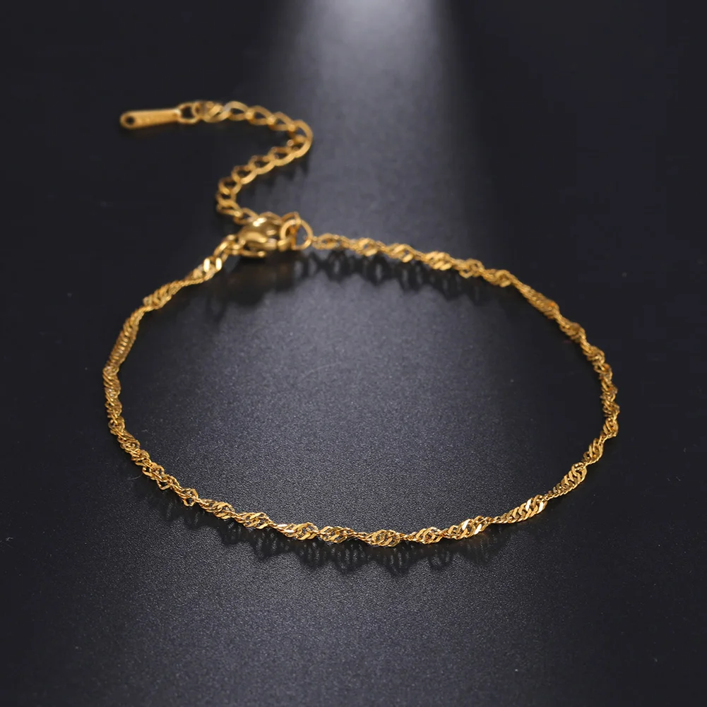Skyrim Fashion Twist Water Wave Leg Ankle Bracelet Stainless Steel Beach Foot Chain Anklet Jewelry For Women Girls