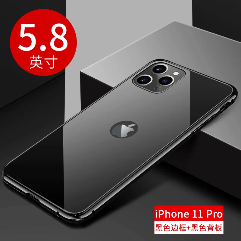 Металлическая рамка для iphone 11 pro max чехол Роскошный алюминиевый бампер чехол из закаленного стекла для iphone 7 8 plus xr xs max чехол - Цвет: black