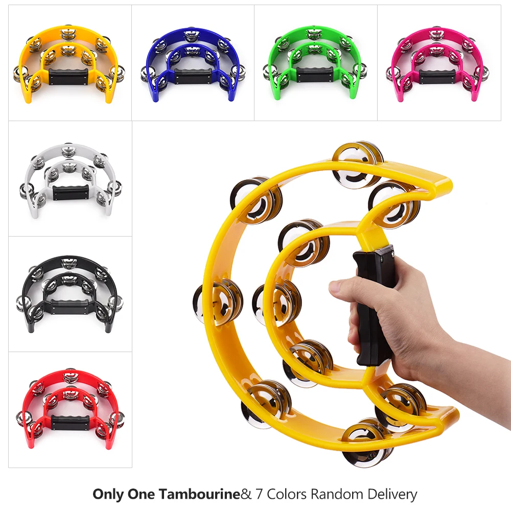 

Handheld Tambourine Handbell Timbrel Percussion Musical Toy Double Rows 20 Pairs of Metal Jingles (7 Colors Random Delivery)