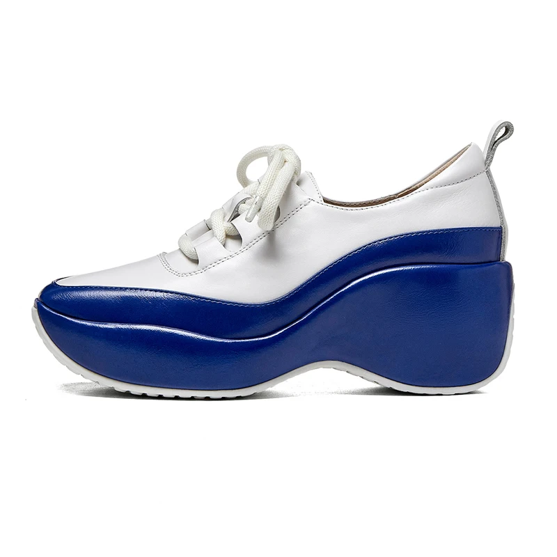 

DovereissFashion New Sexy White Square Head White Pumps Wedges Genuine Leather Elegant Blue Orange Cross Tied New