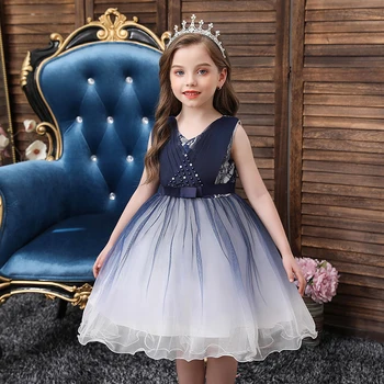 

2020 Lace Sequins Formal Evening Wedding Gown Tutu Princess Dress Flower Girls Children Clothing Kids Party For Girl Clothes