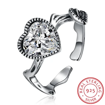 

INALIS 925 sterling silver female diamond Heart-shaped crystal rings Retro wedding rings for women jewelry women's for a girl