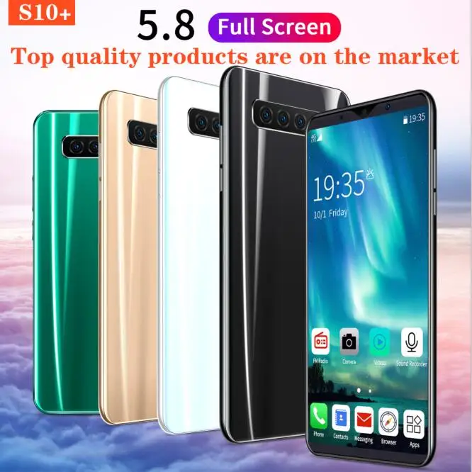 Teléfono Inteligente s10 desbloqueado de 2MP, 8 núcleos, Dual SIM, 512MB + 4G, barato, 5,8 pulgadas, Android, en caja al por menor
