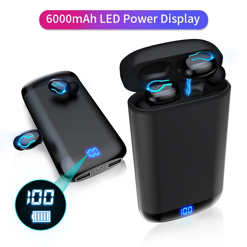 Q66 Wireless Bluetooth Earphone TWS Headphone Sports Waterproof Headset digital display With Mic 6000mAh Battery Charge Case | Электроника