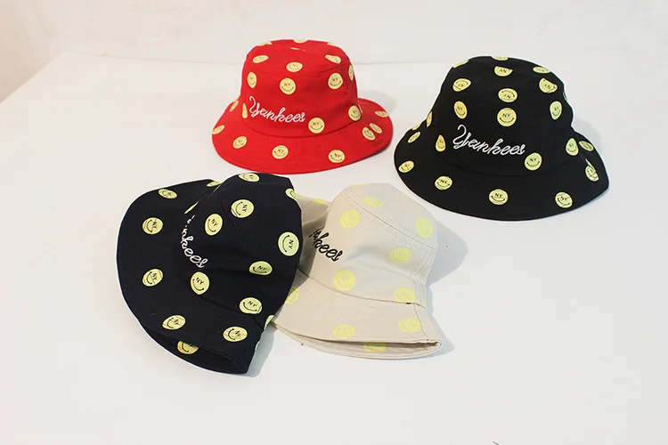 2-7year kids fisherman's hat smiling face print new embroidered children's fashion 52cm cap breathable comfortable