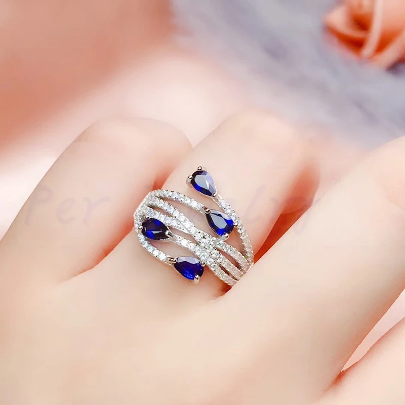 blue sapphire Натуральное Настоящее сапфировое кольцо класса люкс 0.35ct* 4 шт драгоценный камень Серебро 925 пробы ювелирные украшения# R991204 - Цвет камня: blue sapphire