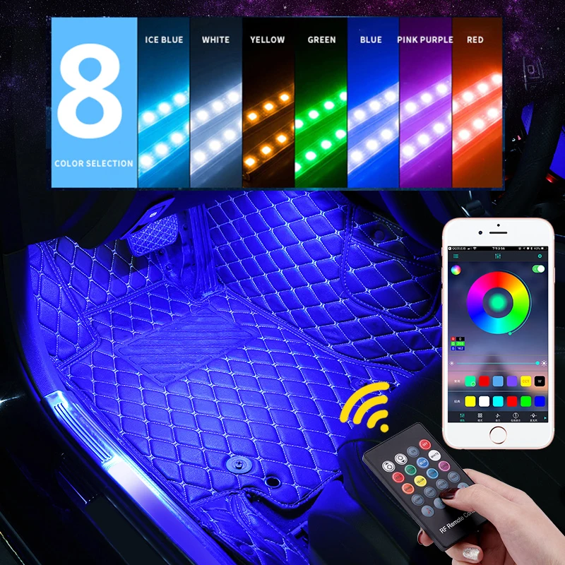 

Car Interior Atmosphere LED RGB Strip Light Dash Floor Foot RGB LED Strip Decorative Light Music sound Control Multiple lighting