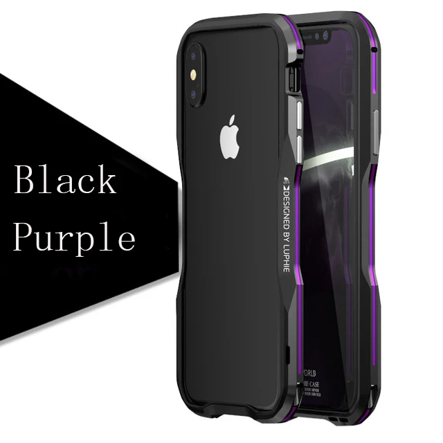 Металлический бампер LUPHIE чехол для iPhone Xs Max X Xr Чехлы Роскошная алюминиевая рамка 3D Защитная крышка для Apple iPhone 8 7 Plus Funda - Цвет: Black Purple