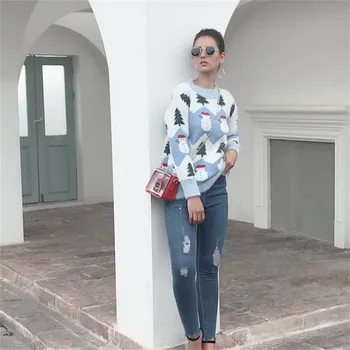 

2019 autumn and winter new Christmas sweater Christmas tree snowman pullover sweater women