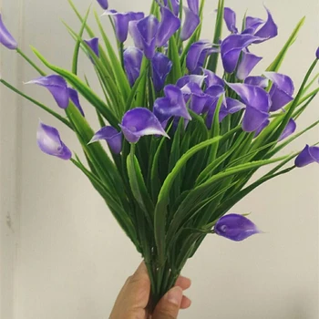 

New Home Garden Decoration Flower Beautiful Mini Artificial Calla Flower Bouquet with Leaf Plastic Fake Lily Aquatic Plants DIY