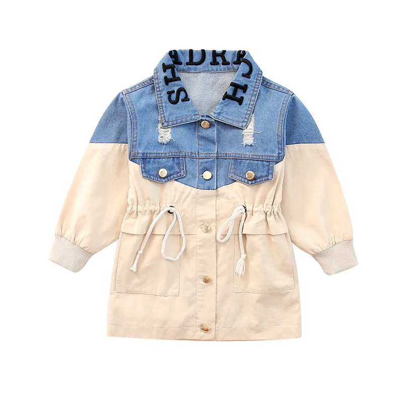 Spring Clothing Jeans Coat for Girls Denim Jackets Cartoon Children Outerwear Kid Active Autumn Clothes Teenager Long Trench Top - Цвет: Синий