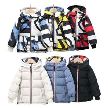 

Warm Winter Boys Double-Sided Clothing Hooded Print Coat Toddler Girls Thicken Costume Children Fashion Outwear Jacket
