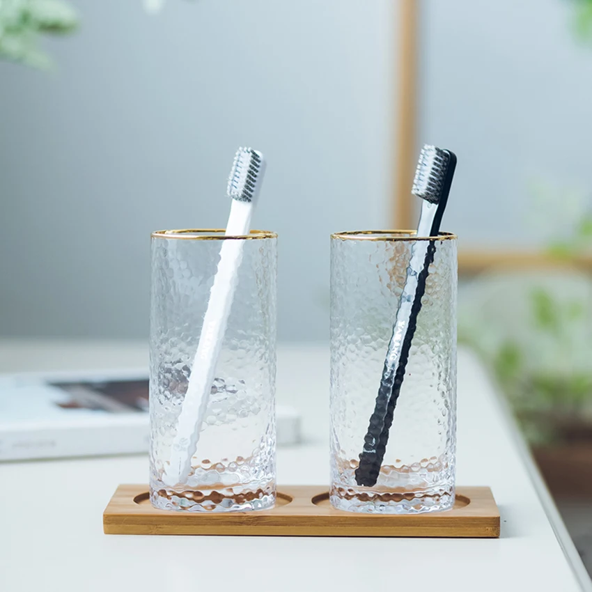 Золотая оправа для ванной Tumblers чашка держатель для зубной щетки прозрачная стеклянная пара щеточная чашка отель товары для дома многофункциональные