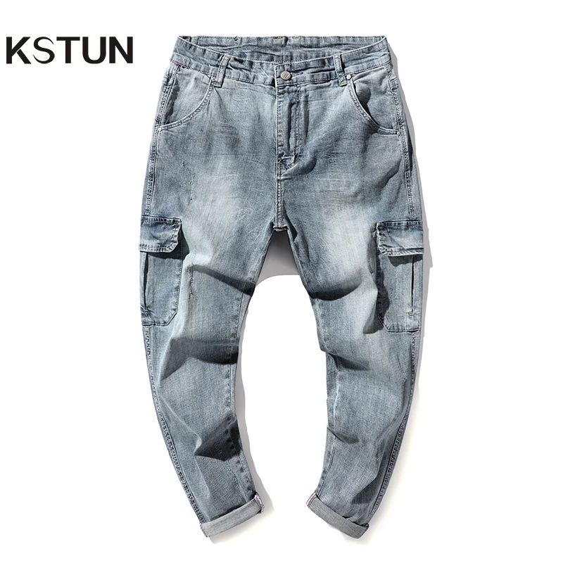 Harem Pants Men Jeans Fashion Light Blue Stretch Loose Fit 2021 Spring