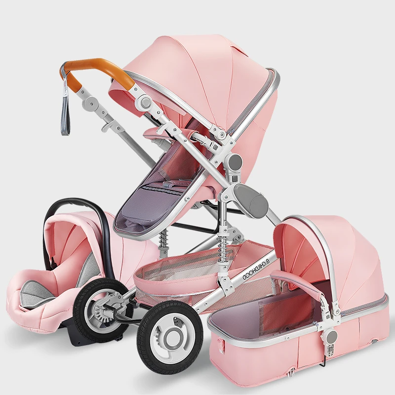 Big Discount  High Landscape Baby Stroller 3 in 1 Hot Mom Pink Stroller Luxury Travel Pram Carriage Basket Baby C 