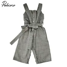 Pudcoco/Новинка; брендовые Детские комбинезоны для девочек; детские брюки на подтяжках; повседневные детские штаны с открытыми плечами; клетчатые бандажные брюки с пуговицами на талии