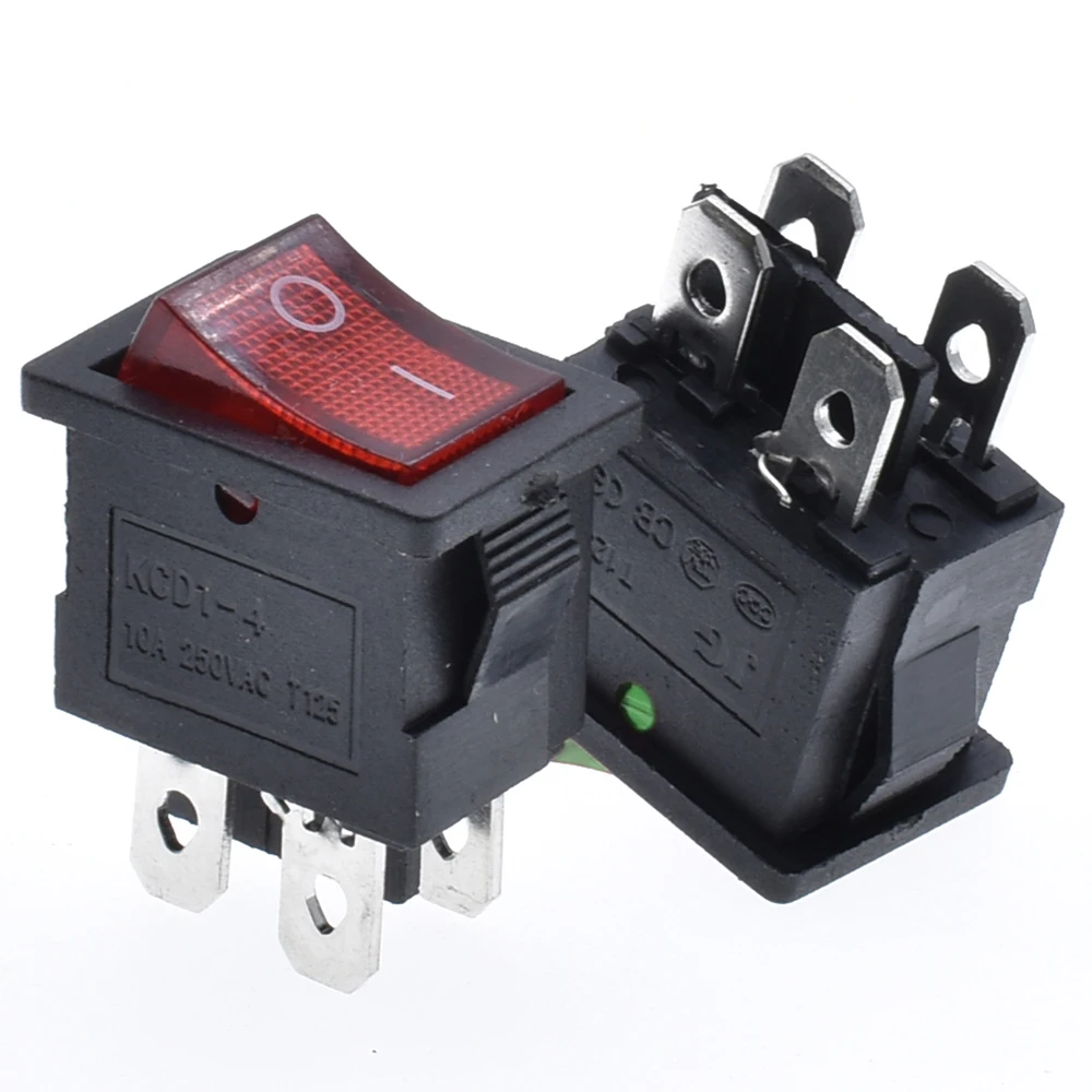 

5PCS KCD1-4 4 Pin 21*15mm ON-OFF Boat Car Rocker Switch 6A/250V AC 10A/125V AC Red light green light With Led Light good quality