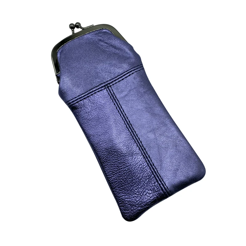shiny purple NICOLE& CO, Женский кошелек для монет, натуральная кожа, Длинные очки, посылка, металлическая рамка, кошелек,, овчина, солнцезащитные очки, сумка - Цвет: shiny purple
