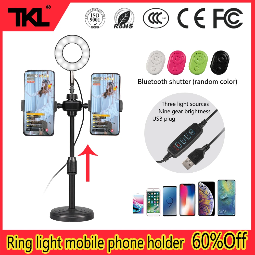 

TKL Selfie Ring Light 3.5 3 Light Mode 9 Level Brightness Cell Phone Holder Live Stream LED Light microphone stand