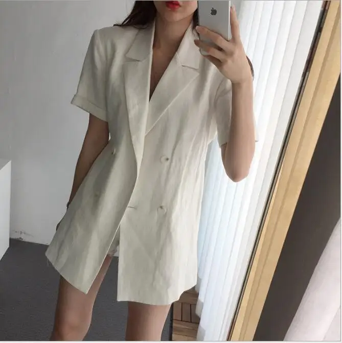New 2020 Summer Women's Blazers Casual Double Breasted Jackets Notched Lace Up High Waist Pockets Short Tops suit jacket CL387