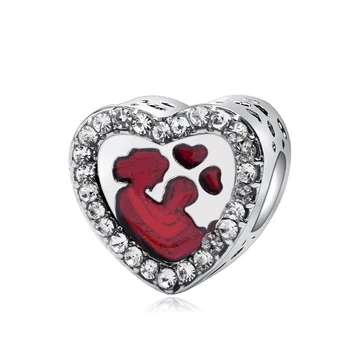 

Mom and Son Love Beads Fit Original Pandora Bracelet Women Jewelry Making Red Enamel Charms Pendant for Mother Family Gift 2020