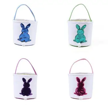

50pcs/lot 4 Colors 2019 Easter Decoration Trending Easter Bucket Bunny Bags Easter Basket Reversible Sequins Easte Wholesale