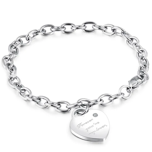 Stainless Steel Love Heart Bracelets For Women Party Gift Fashion Joyas de Chain Charm Bracelets Jewelry Wholesale Text Engraved 