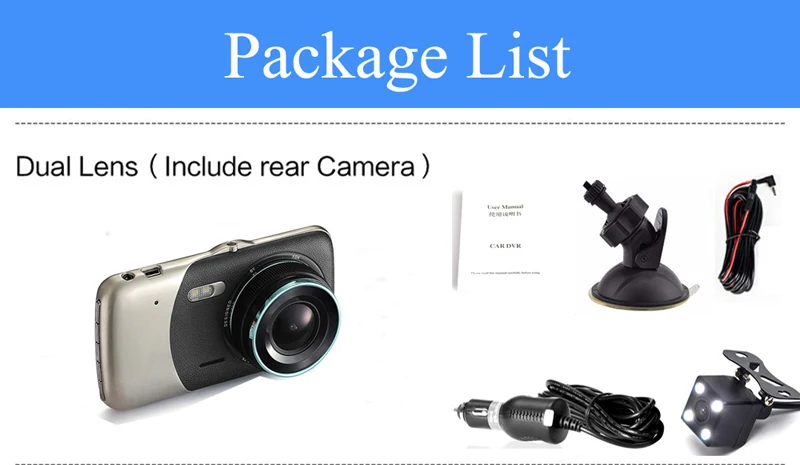 4 дюйма FHD 1080P Видеорегистраторы для автомобилей Двойной объектив Dash Cam ips Экран видео Регистраторы Ночное видение Авто Камера с заднего вида Камера Регистратор - Название цвета: Dual Camera Lens