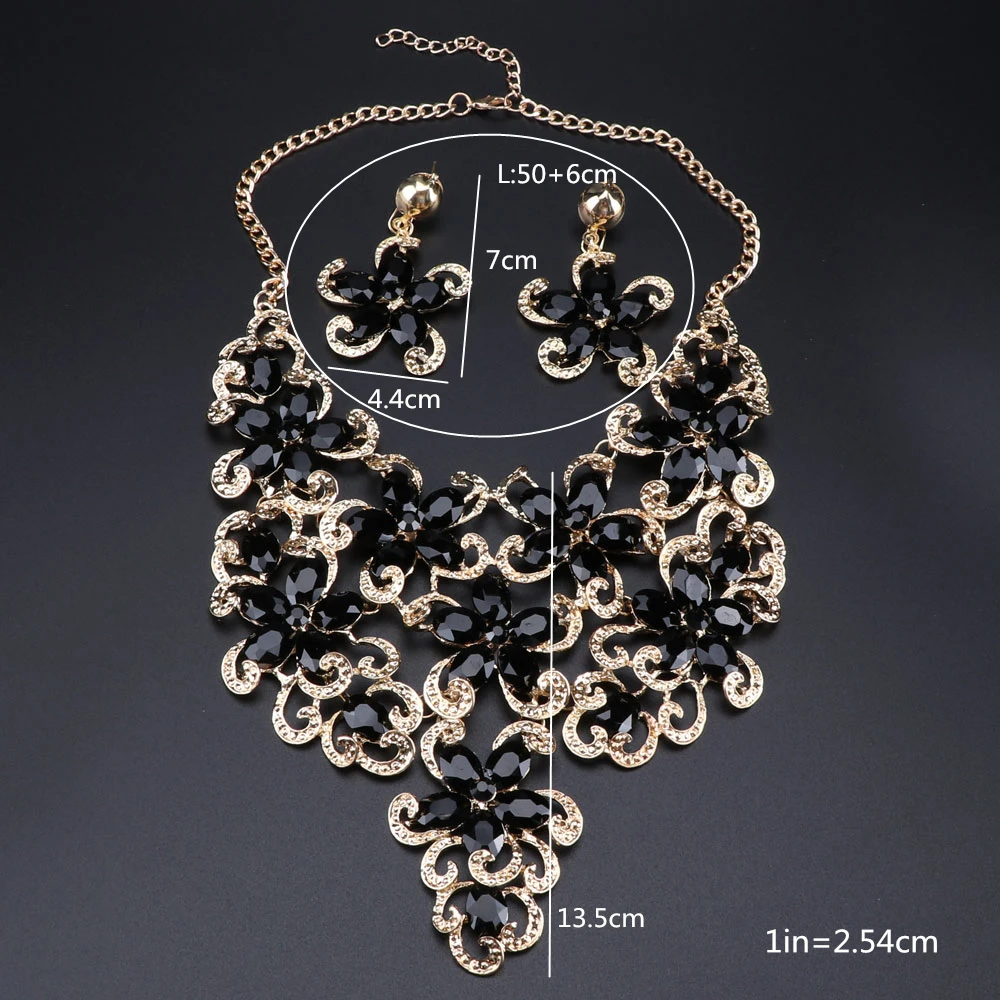 CYNTHIA New Fashion Flowers Jewelry Sets Dubai Gold Color Chain Pendant Necklace Earrings sets Women's Party Costume Jewellery