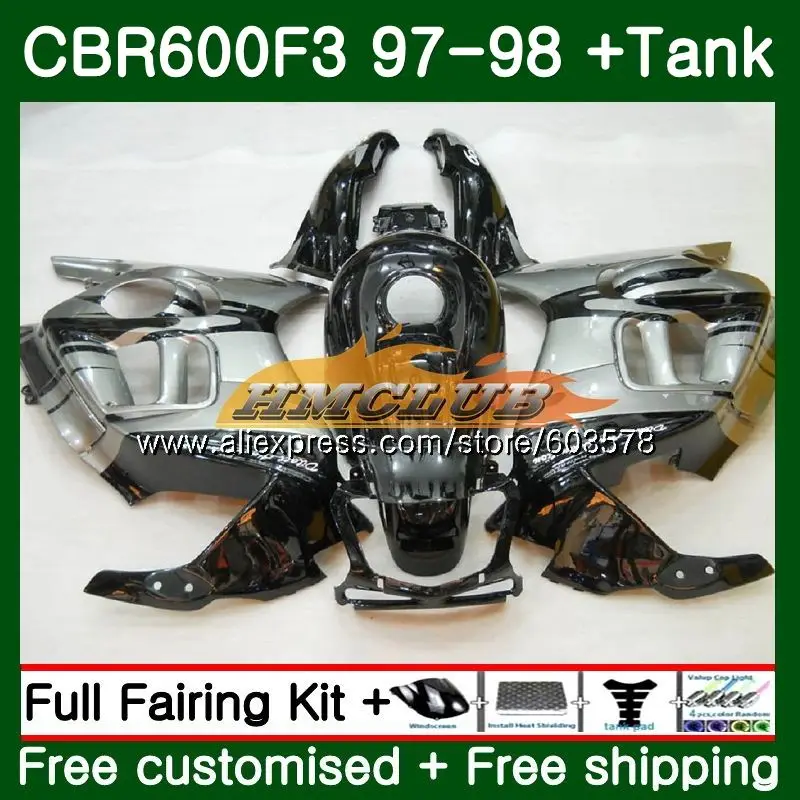 Майка для HONDA CBR600F3 CBR600RR CBR 600F3 FS 600CC 68CL. 13 CBR600 F3 97 98 CBR600FS CBR 600 F3 1997 1998 обтекатель серебристо-черного цвета - Цвет: No. 1