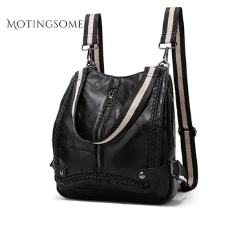 

Sheep Leather Women Backpack Messenger Shoulder School Bag Genuine Leather Bag High Quality Patchwork Designer Mochila 2019 New