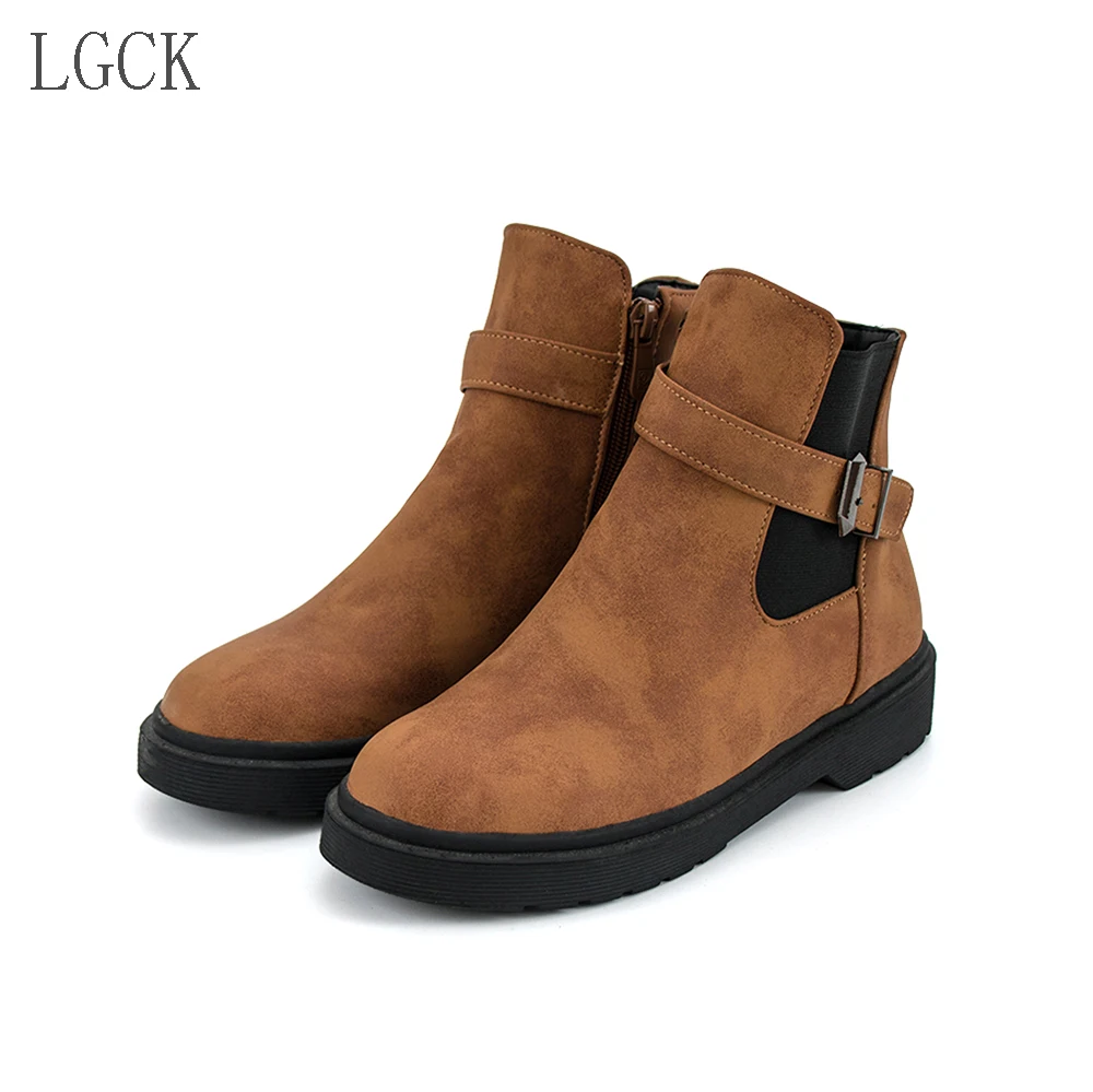 brown thick fur Большие размеры 34-43; новые женские Ботинки martin; классические ботильоны с круглым носком; женская обувь; теплые зимние ботинки martin; плотные зимние ботинки - Цвет: brown thick fur
