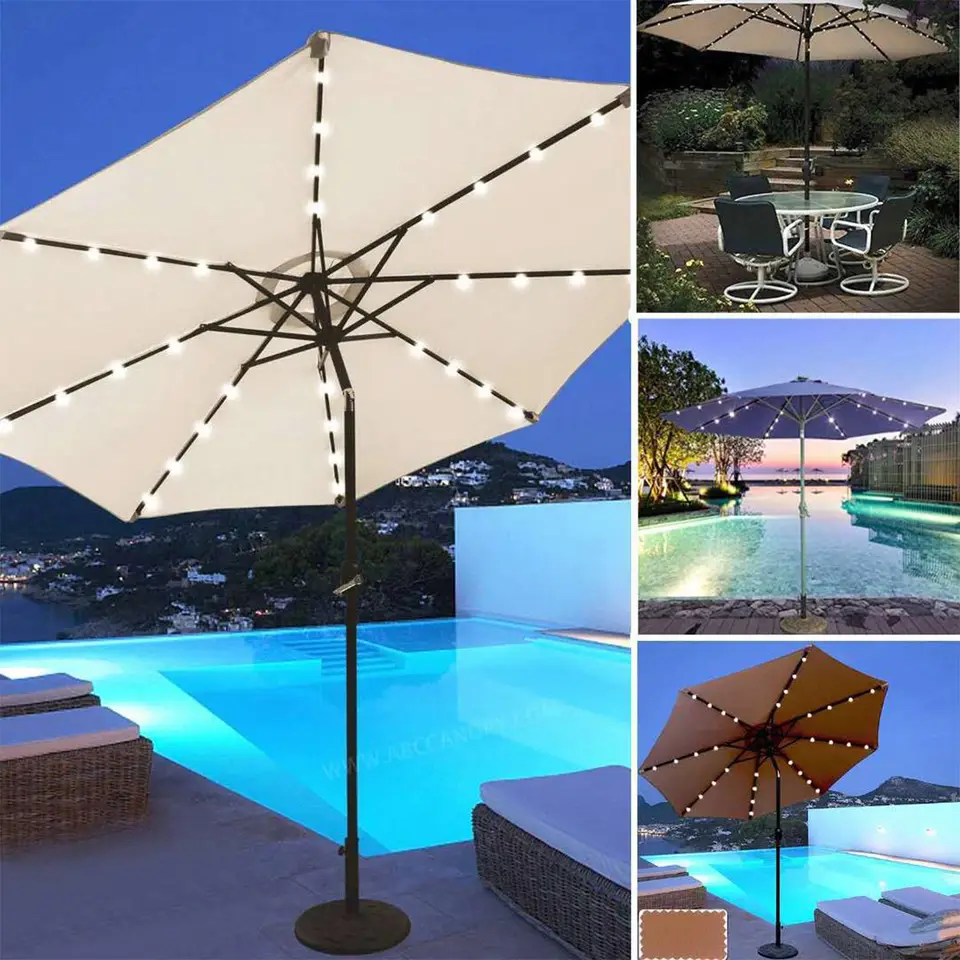 80 Led Patio Umbrella Light Garden Parasol Lamp Outdoor Lighting Led String Light Ip65 Waterproof Flexible Solar Power Strings Led Strips Aliexpress