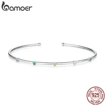 

bamoer GAB043 Silver 925 Jewelry Colorful CZ Tiny Slim Open Bangle for Women 925 Sterling Silver Bijoux 2020 New Design