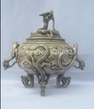

Metal Crafts Antique Antiques Old Handwork Tibet Silver Carved 6 Dragon Big Incense Burner/Statue fast