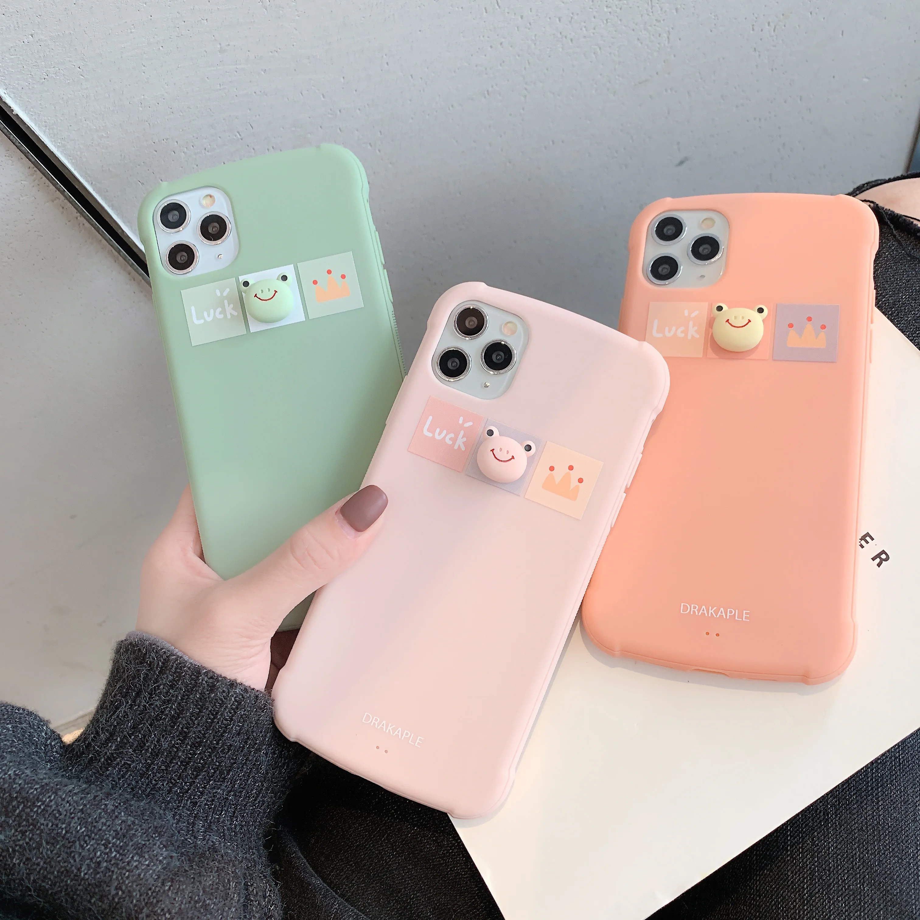 3D Candy Color frog Phone Case For iPhone 11 Pro XS MAX XR X Silicone 7 6 6S 8 Plus Cover with Tempered film |